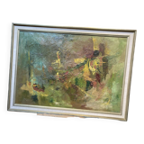 Oil on canvas abstract art, framed.