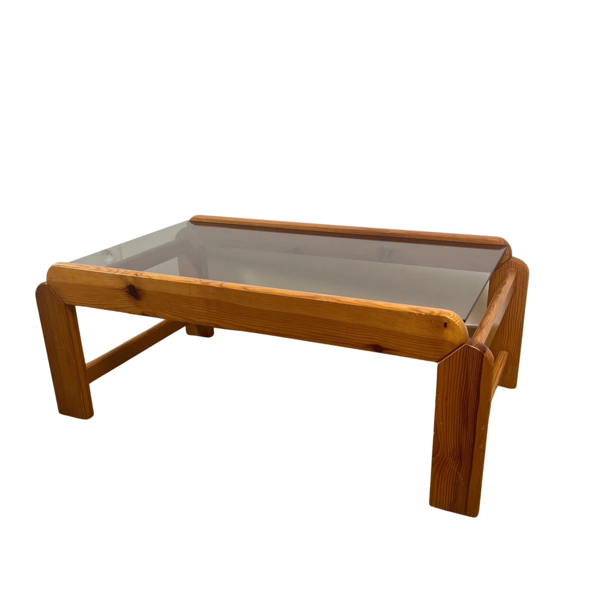Pine coffee table with smoked glass top, 1970s/80s.