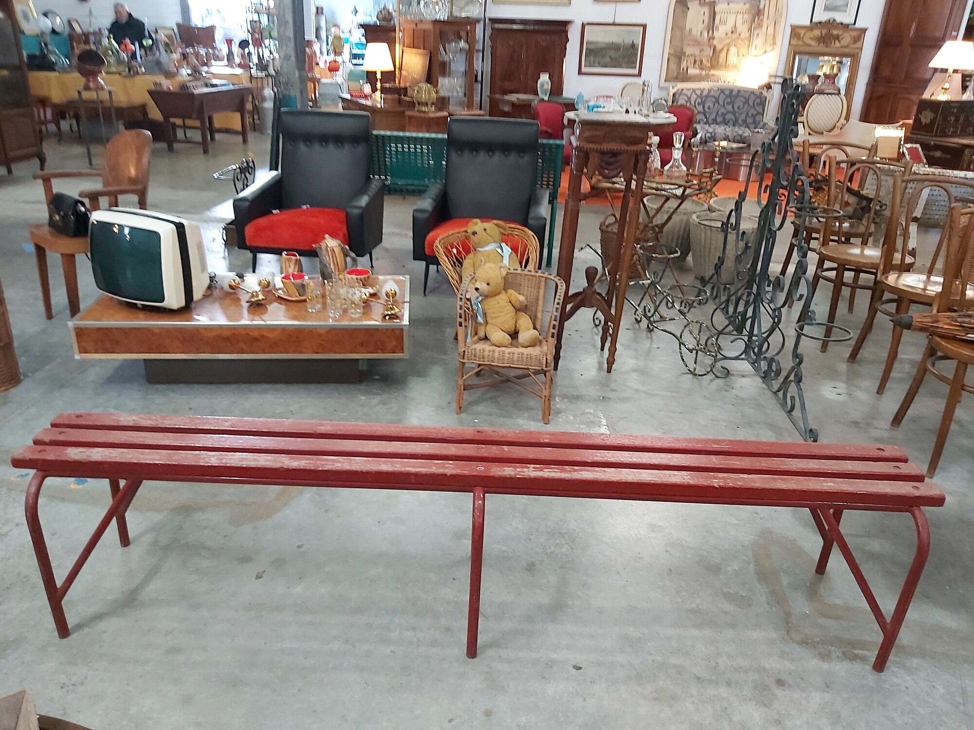 Banc d'école en fer tubulaire et bois 209 cm