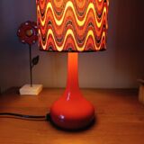 Red seventies lamp, tubular lampshade with ripple print