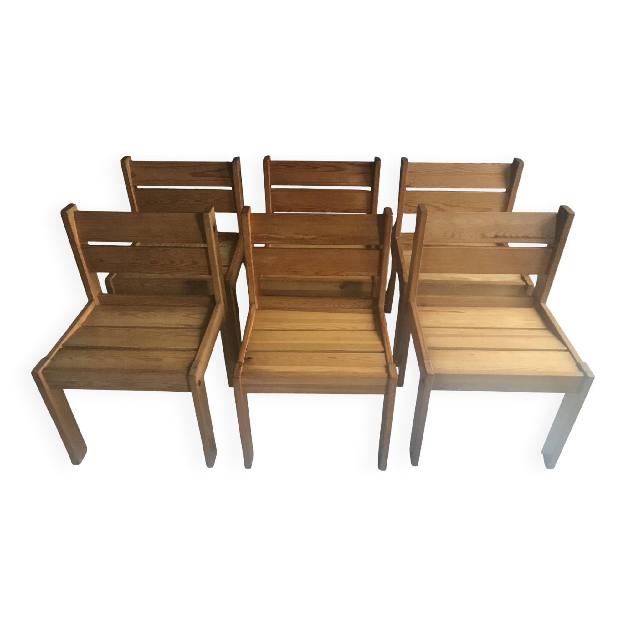 6 chaises de salle à manger en pin, Suède années 70