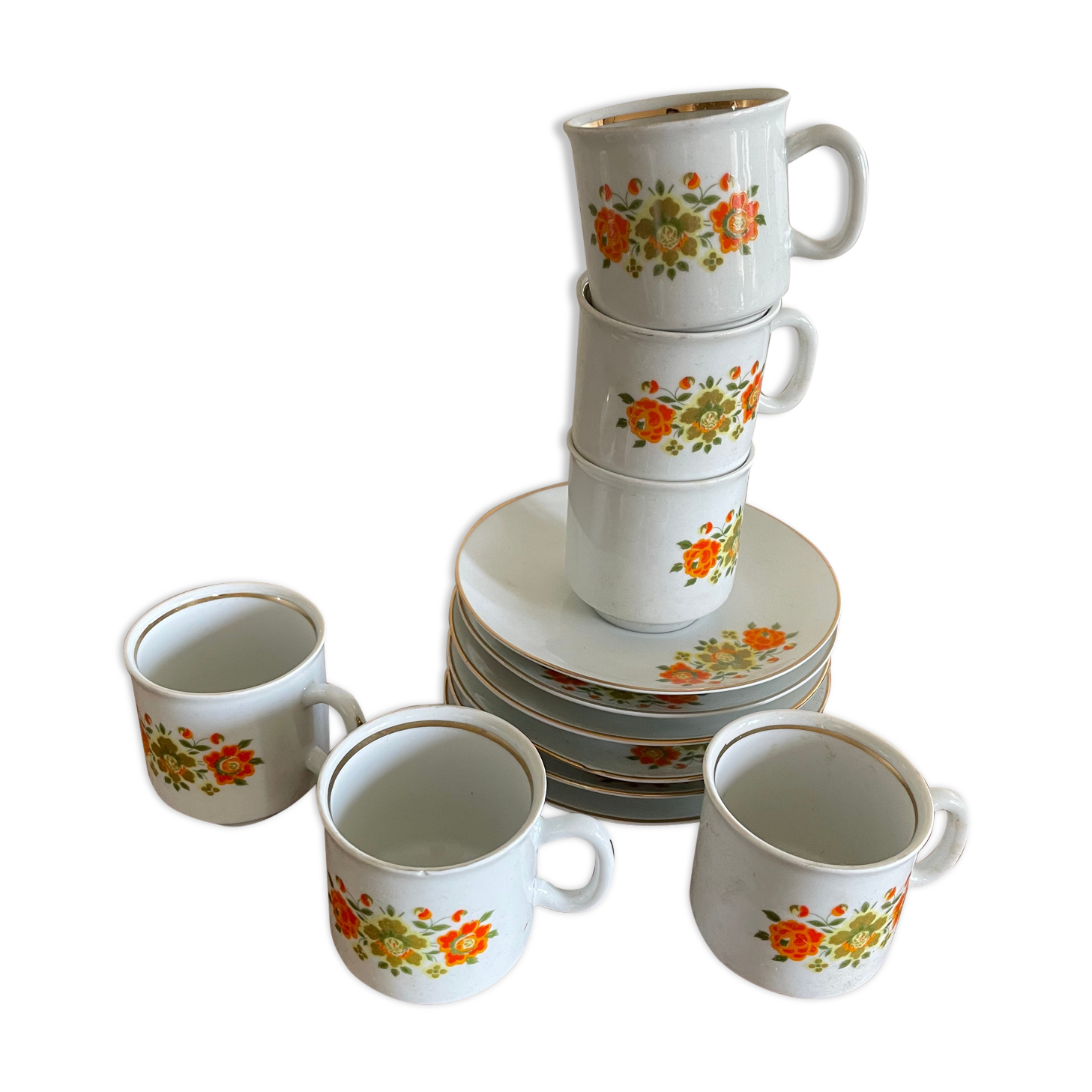 Chauvigny earthenware coffee service decorating orange flowers