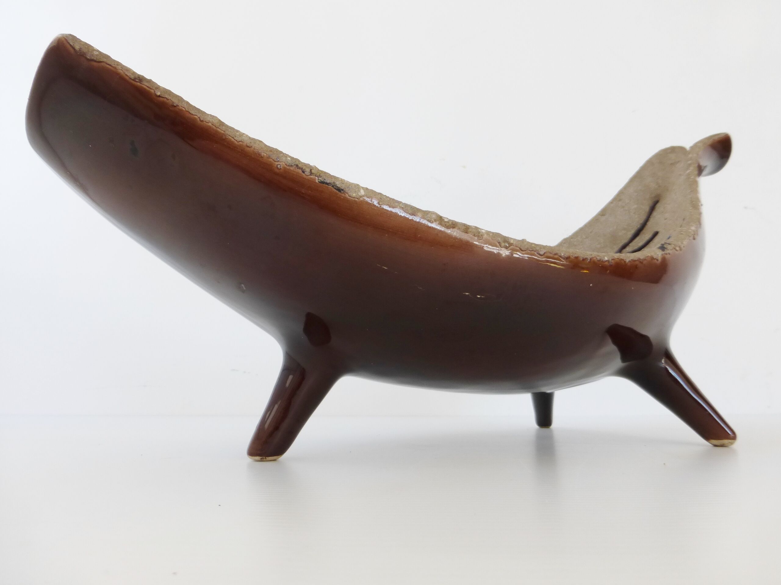 Fruit bowl tripod 1950 ceramic of vallauris in decoration of butterflies years 50 / 60 vintage