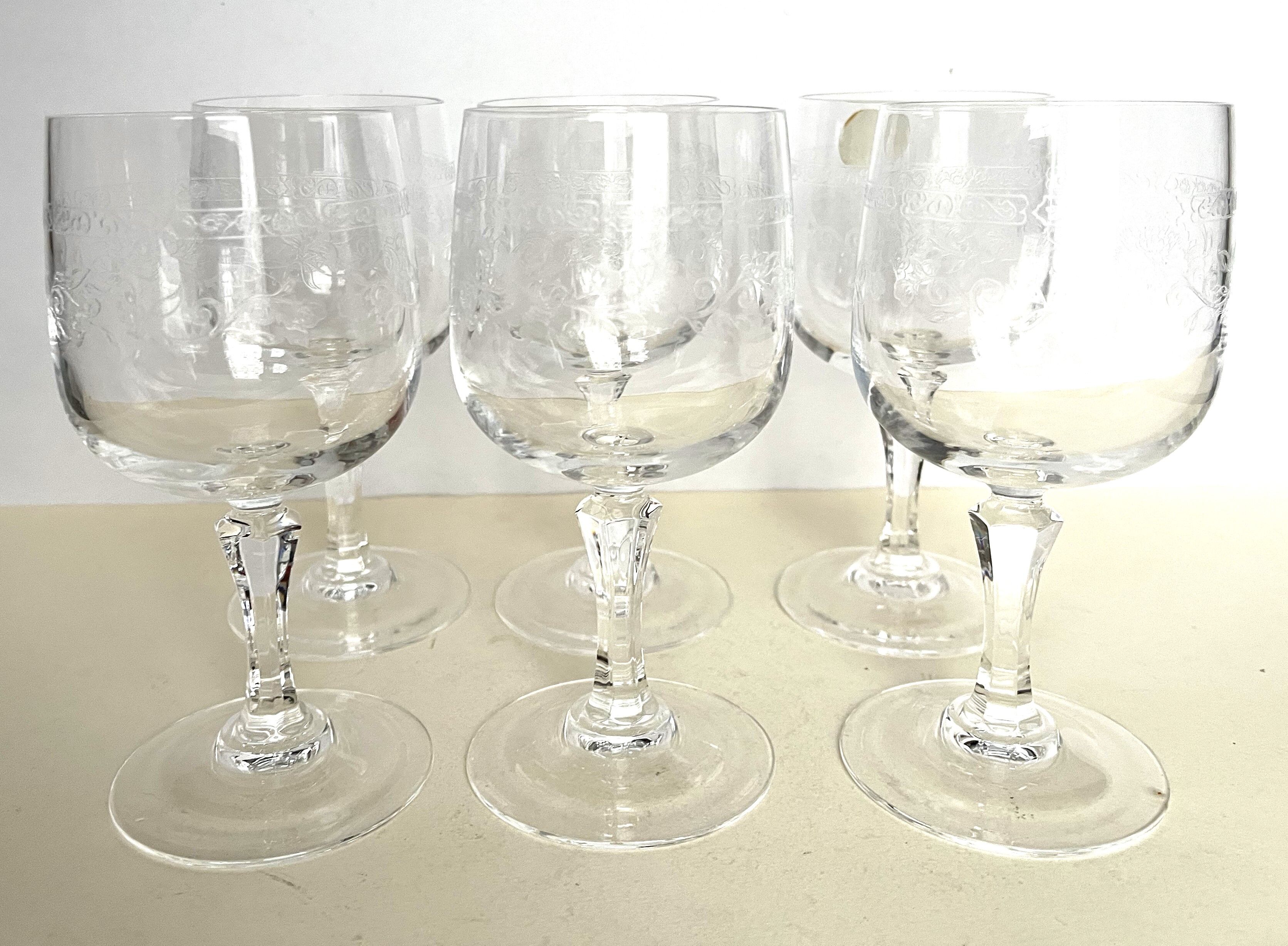 6 Engraved crystal water glasses