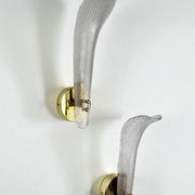 Pair of Murano frosted glass leaf sconces, gilt brass, Italy, 1970s