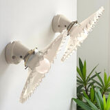 Pair of Art Deco wall sconces in scalloped opaline glass and porcelain