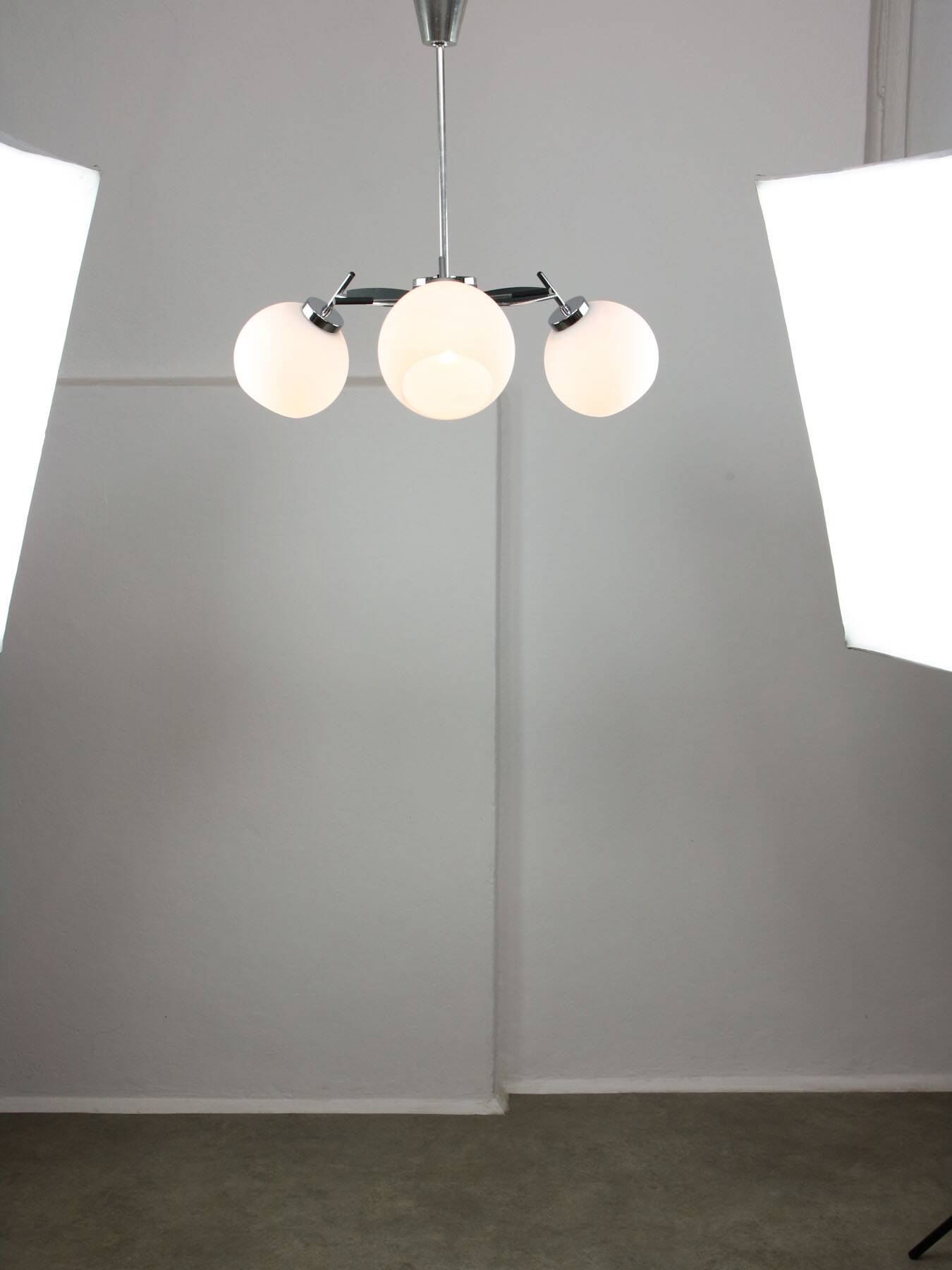 Space Age Italian Chrome and Opaline Chandelier, 1970s