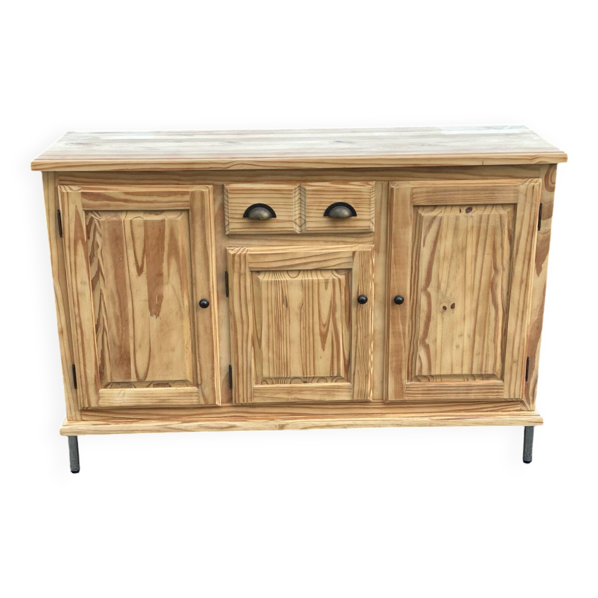 Renovated 3-door sideboard in raw solid wood 147cm