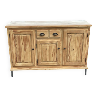 Buffet 3 portes rénové en bois massif brut 147cm