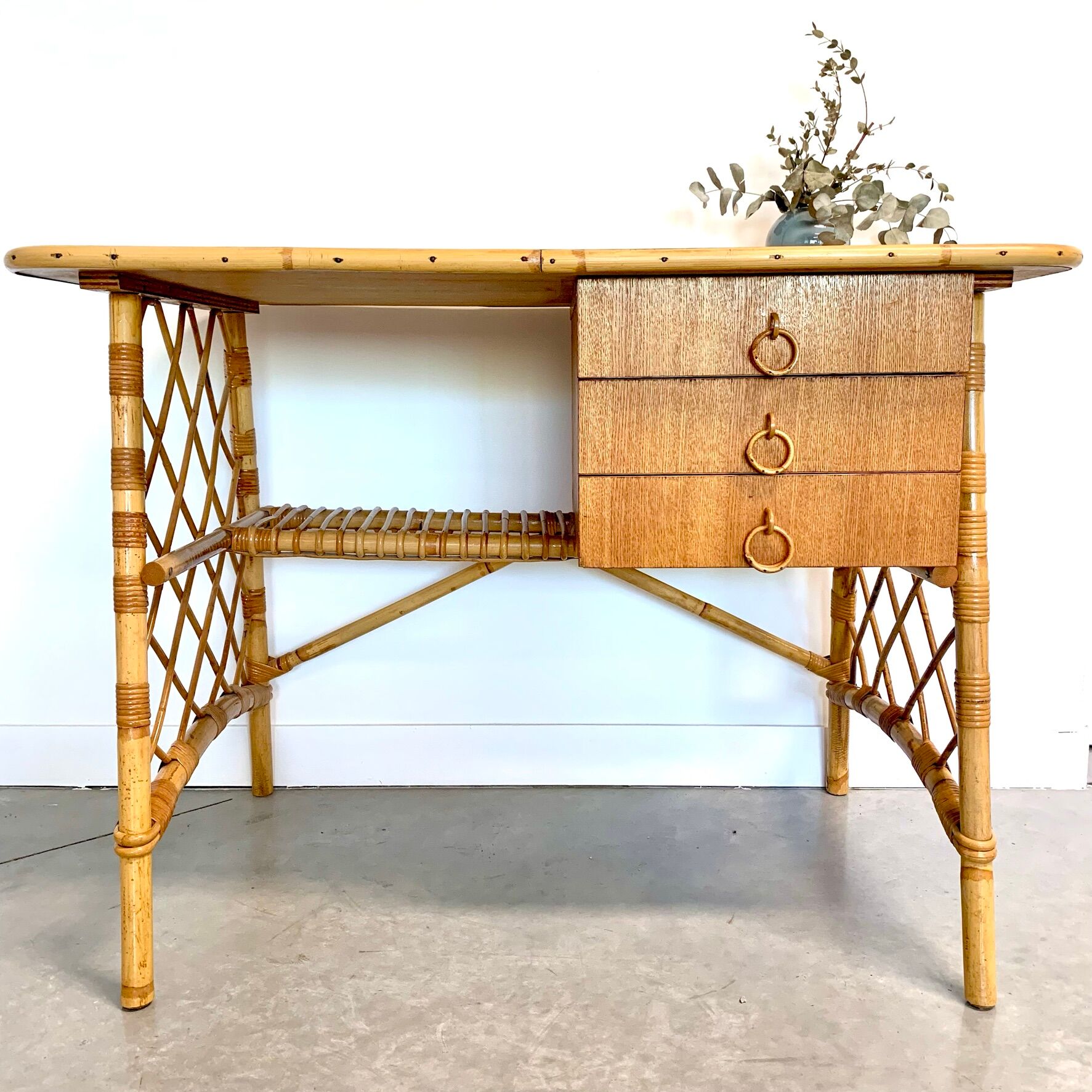 Louis Sognot rattan desk