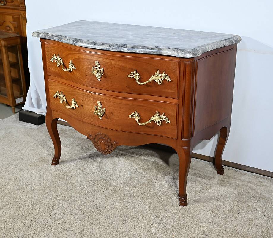 Sauteuse chest of drawers in solid mahogany, Louis XV style – Late 19th century