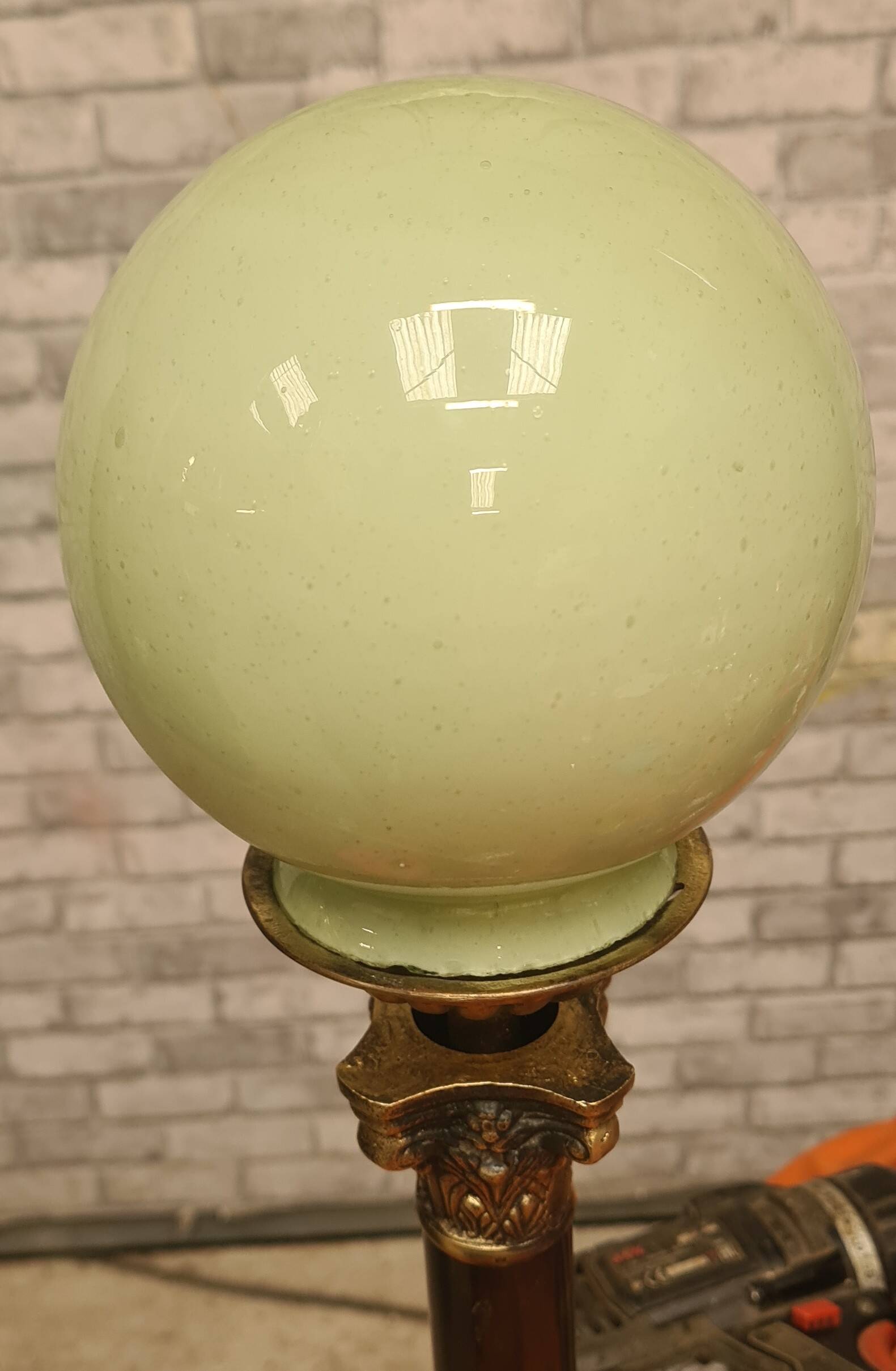 bronze lamp Corinthian column green opaline superb 52x13 cm