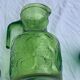 Carafe and 3 green glass glasses with vintage embossed fruit pattern