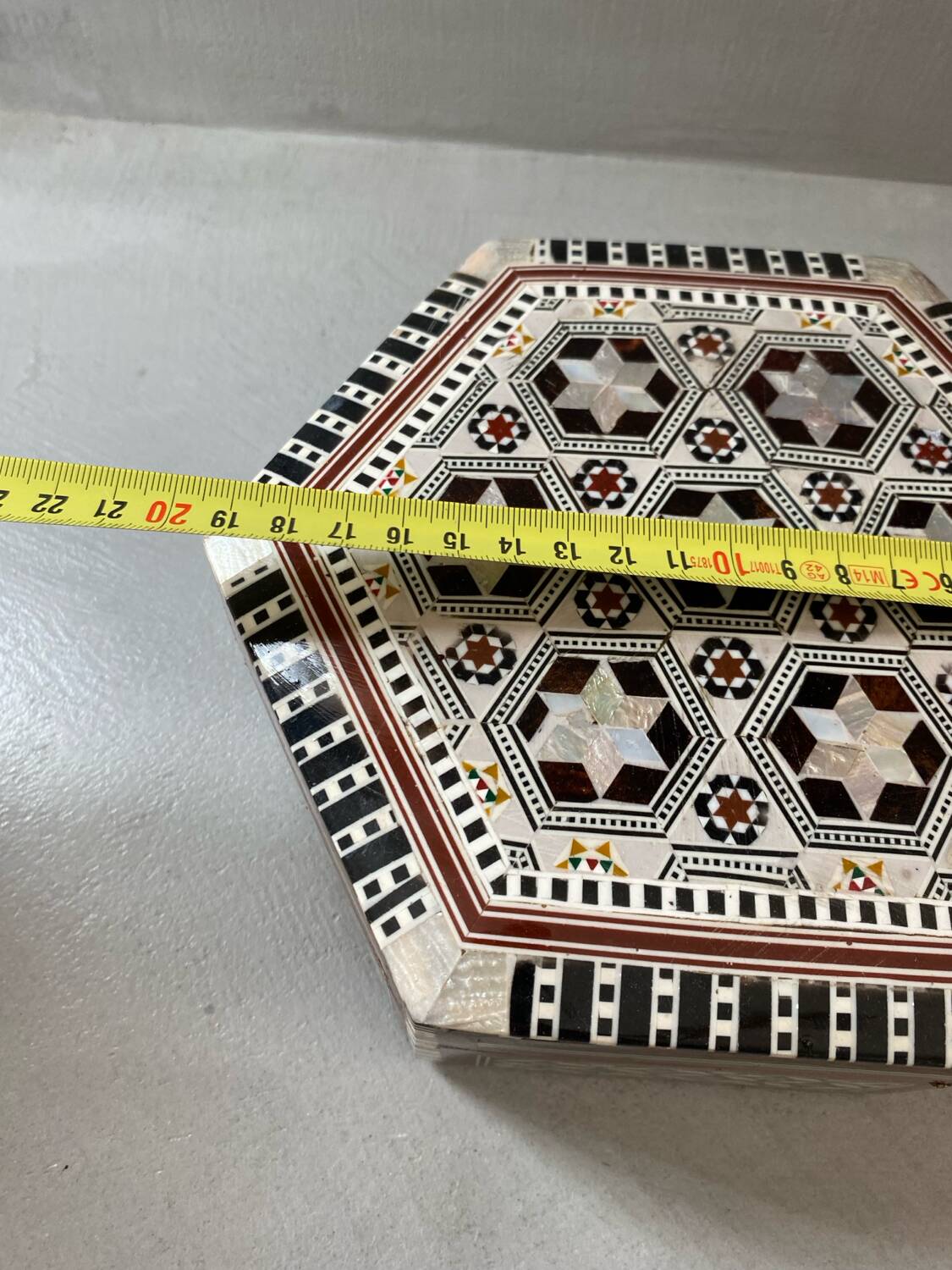 Vintage mother-of-pearl and wood jewelry box