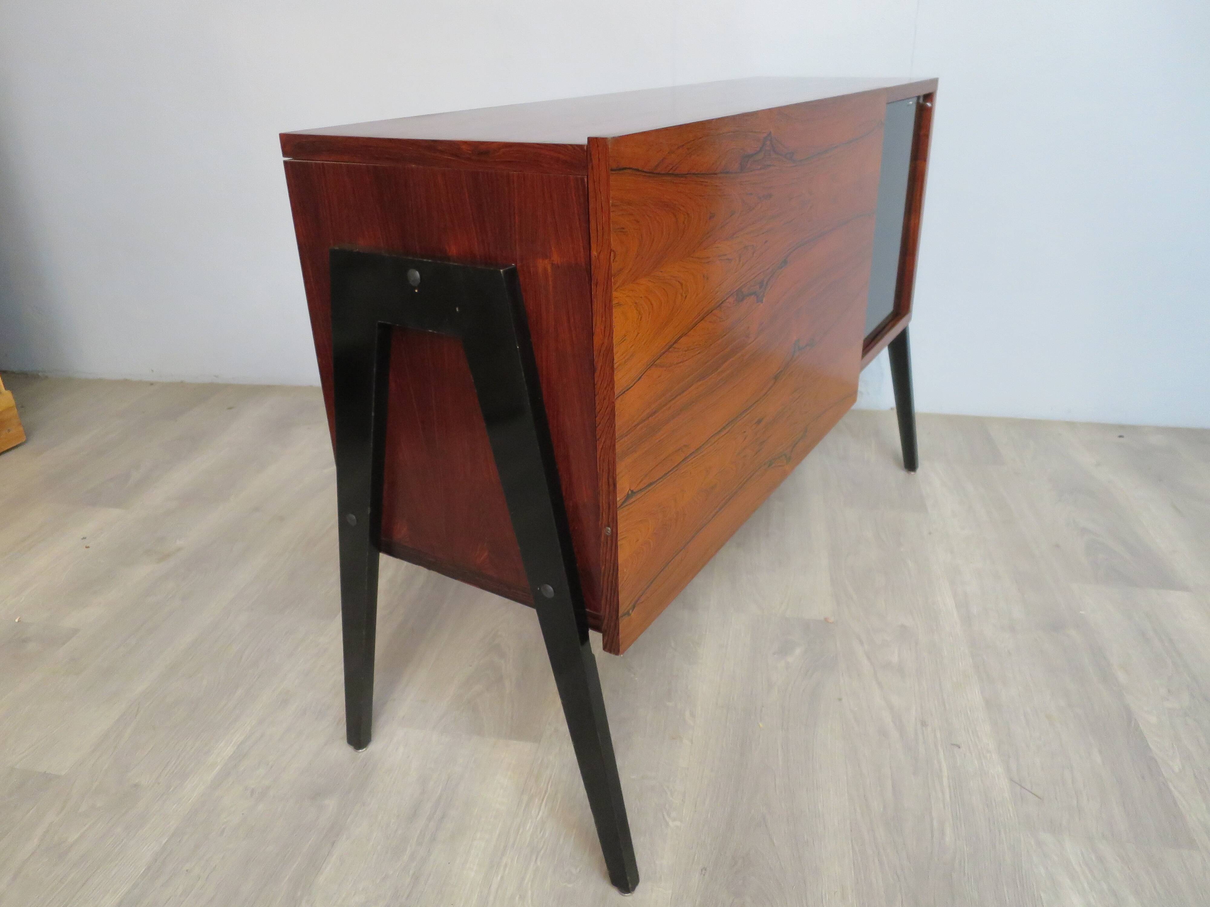Small rosewood bar lounge sideboard with compass legs