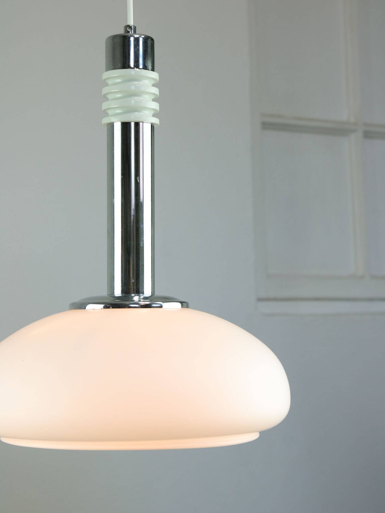 Mid-Century Danish Chrome & Opaline Pendant Lamp, 1960s
