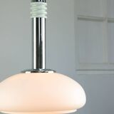 Mid-Century Danish Chrome & Opaline Pendant Lamp, 1960s