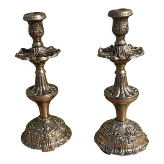 Paire de bougeoirs argent
