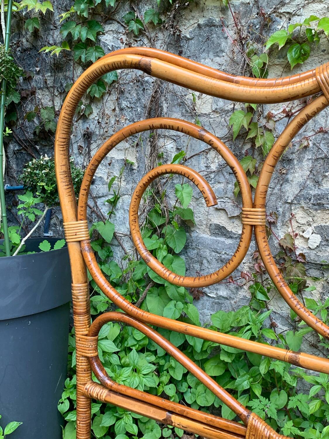 Bamboo and rattan headboard 160cm vintage 1960