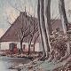 Painting landscape tree and river, golden frame, signature to identify
