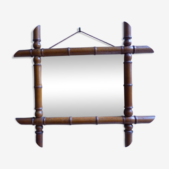 Mirror in solid beech Art Deco imitation bamboo