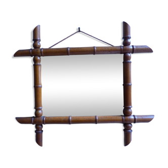 Mirror in solid beech Art Deco imitation bamboo