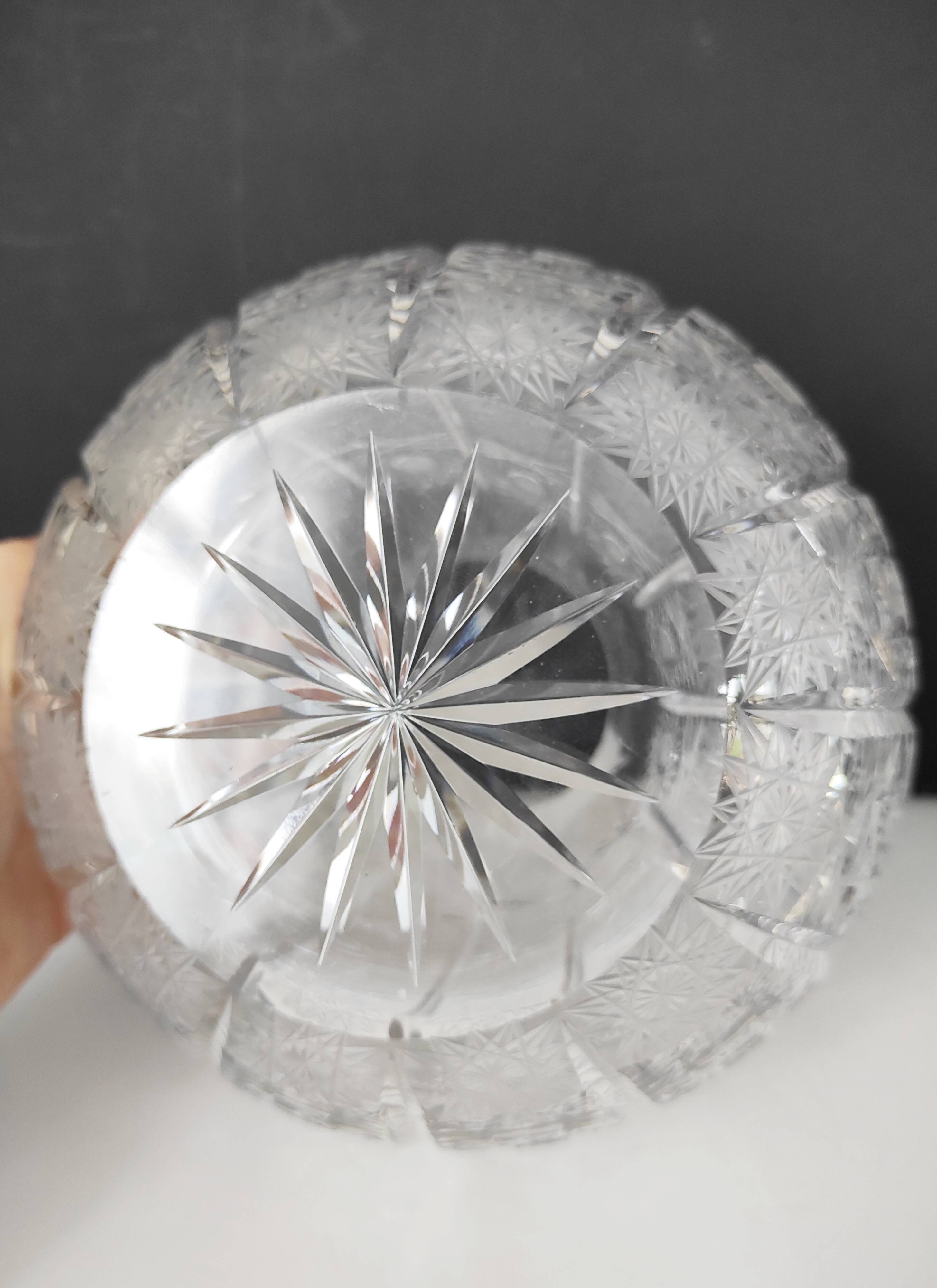 Cut crystal ball vase