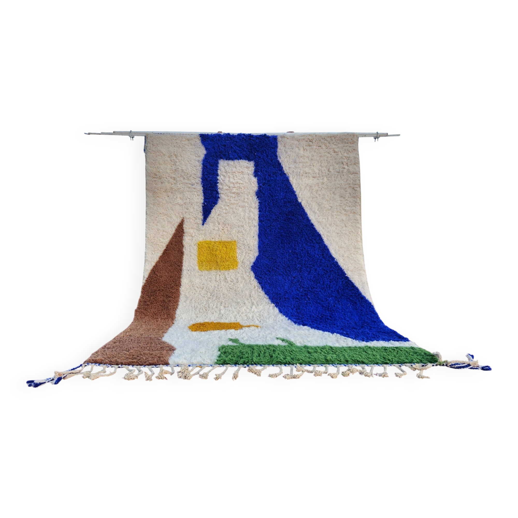 Beni Ouarain rug 300x200 cm – Thick wool, Klein blue artistic design