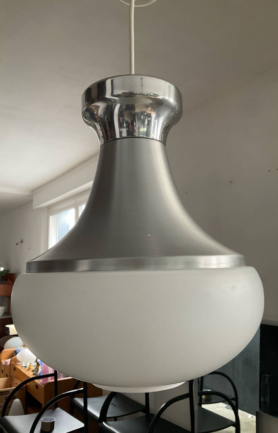 Stilux Milano opaline pendant light from the 70s