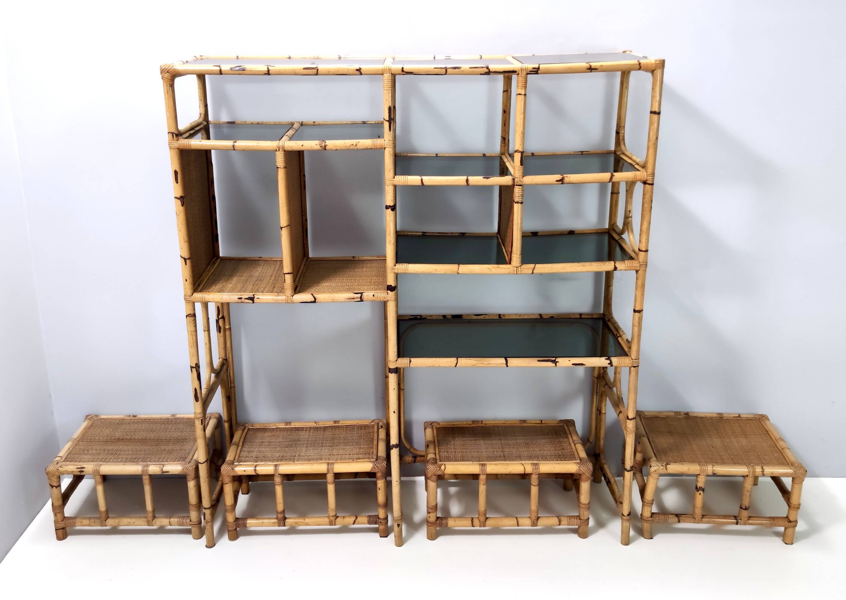 Bamboo Bookcase with Smoked Glass Shelves by Vivai del Sud, Italy