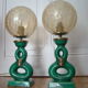 Pair of vintage lamps in bordeaux art ceramic