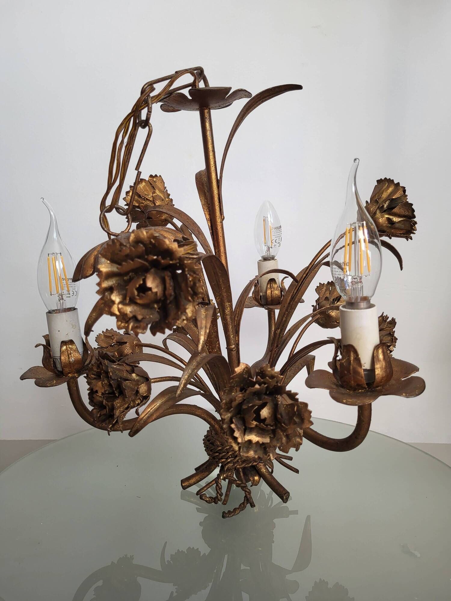 Hollywood Regency Roses kroonluchter, Verguld, Drie Armen, Italie