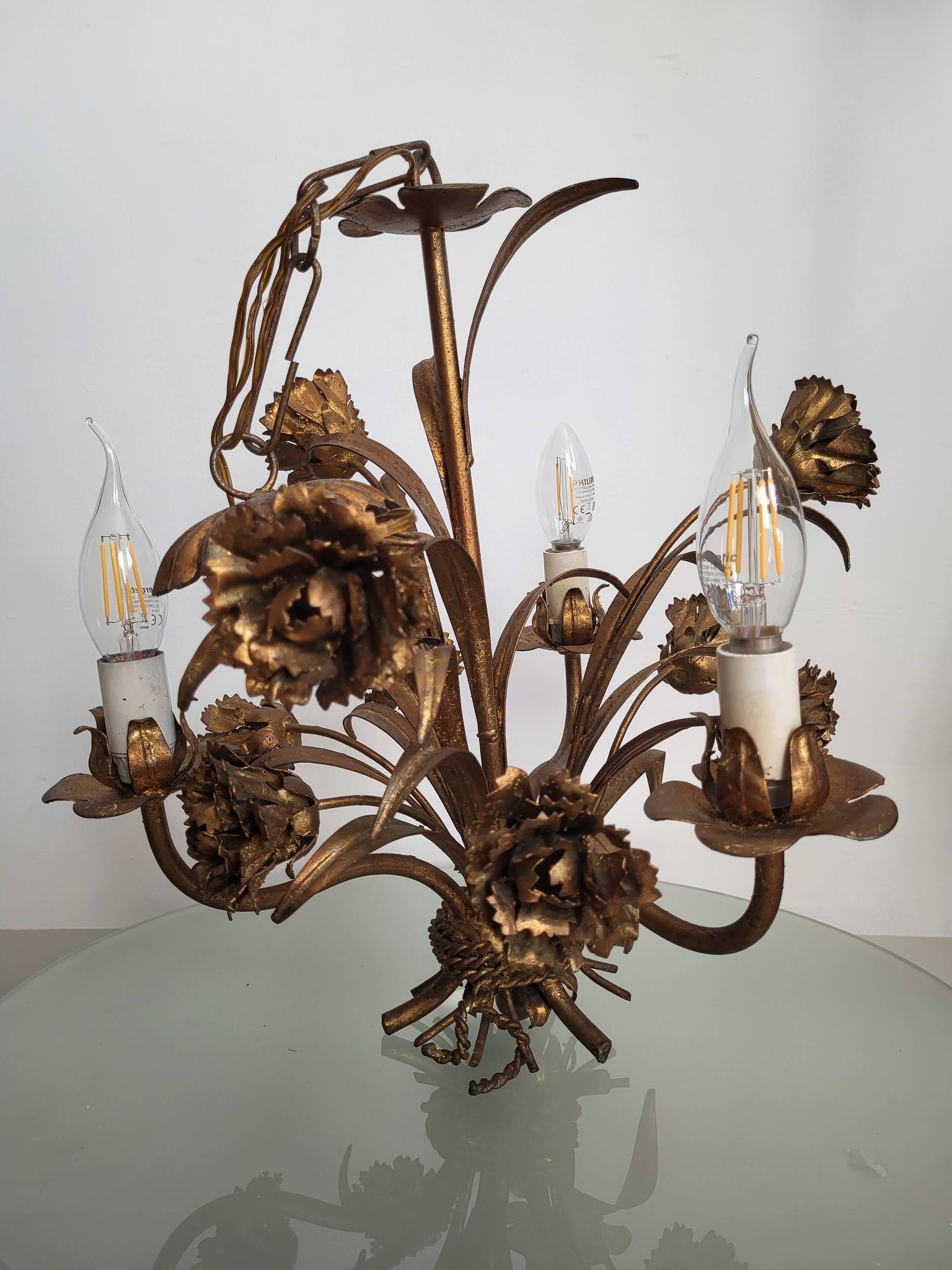 Hollywood Regency Roses kroonluchter, Verguld, Drie Armen, Italie