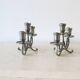 Duo of tin candlesticks, 3 lights, Gothic motifs, vintage