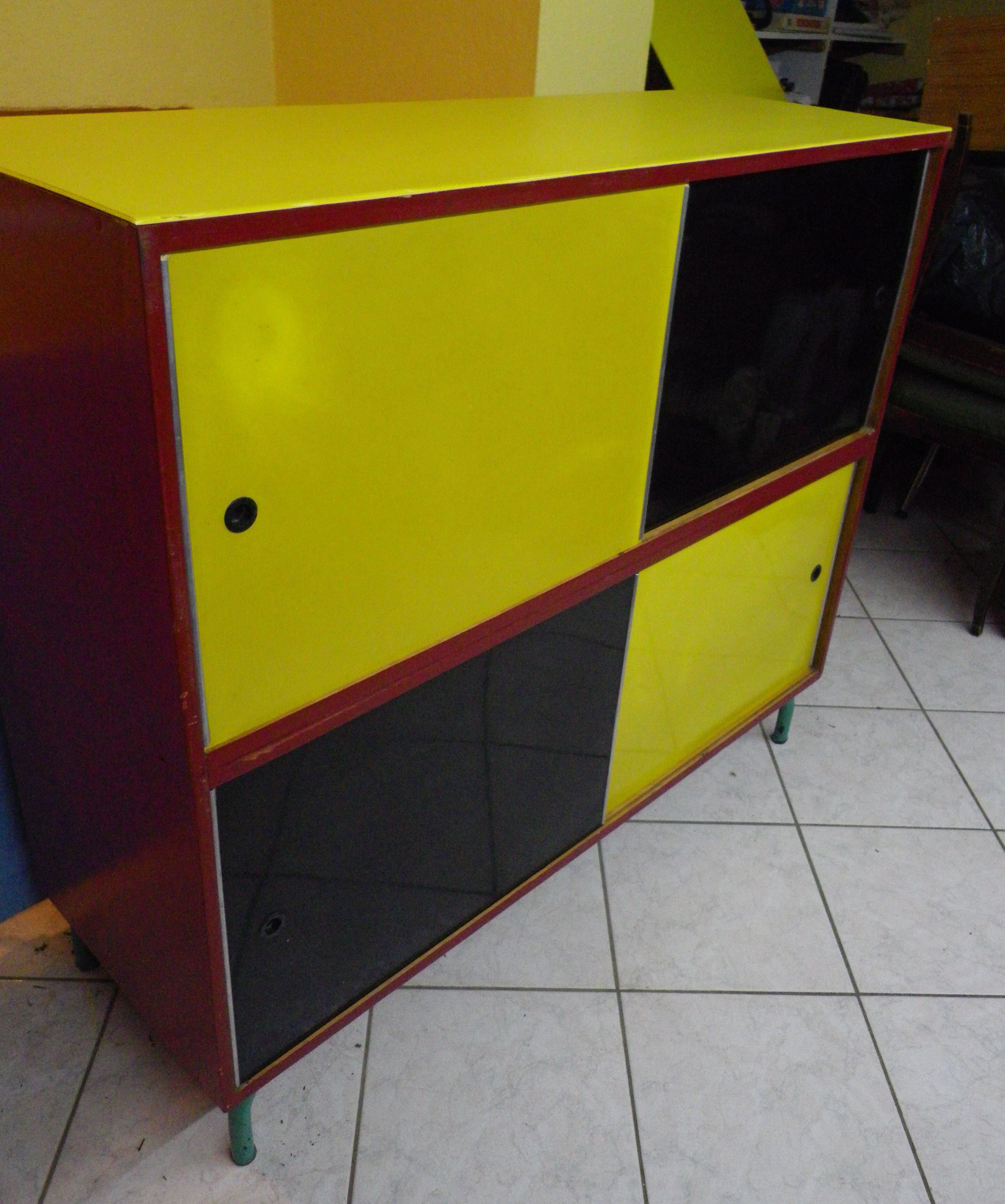 Vintage storage cabinet/sideboard with shelves, wood, formica, carlene