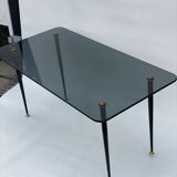 Table ovale de salon en verre fumé vintage