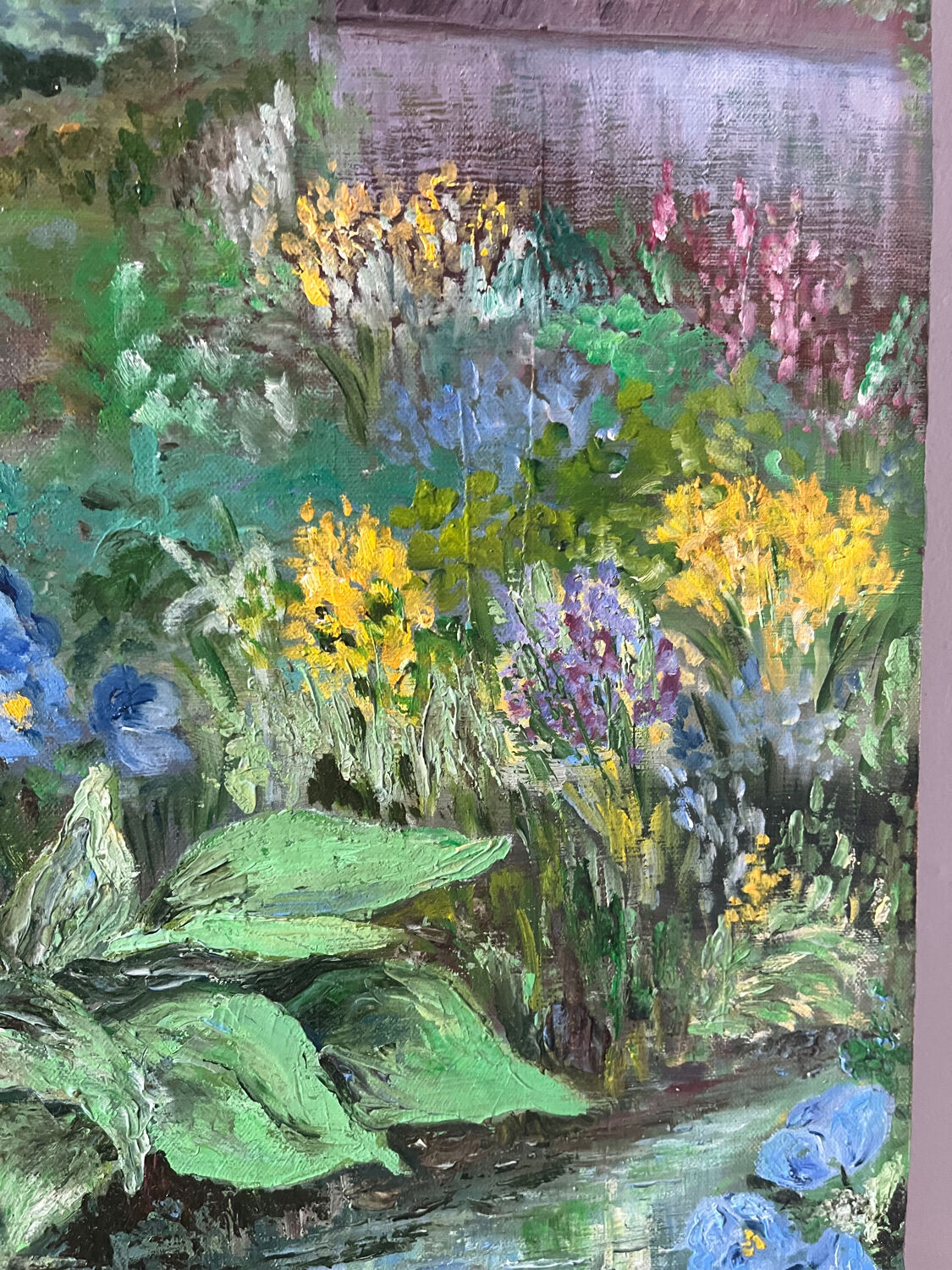 Flower garden and stream, signed