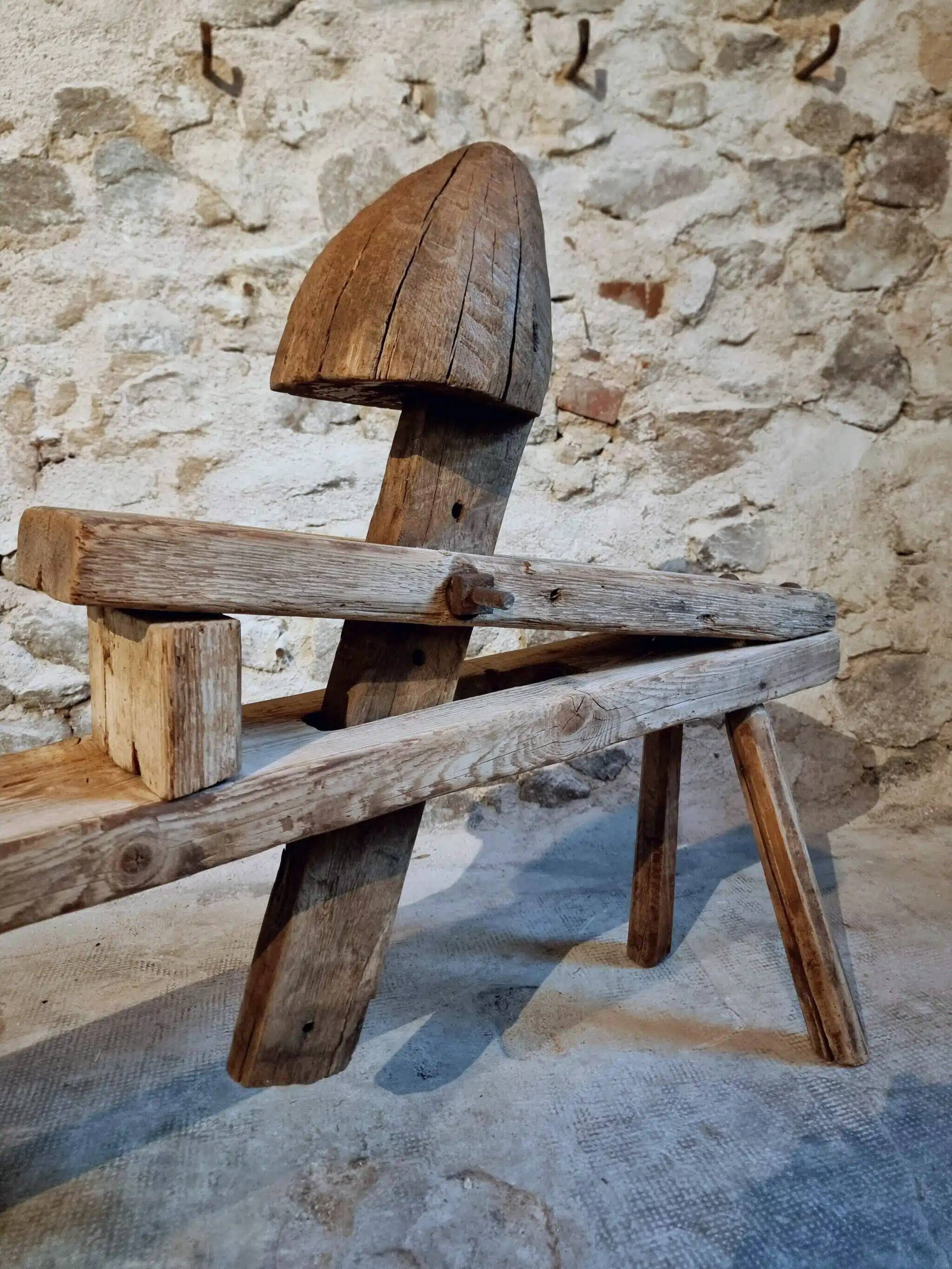 Antique French carpenter's easel – pine and oak carpenter's workbench – 19th century