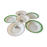 Set of 6 green and pink hollow plates Salins and Niderviller 40s
