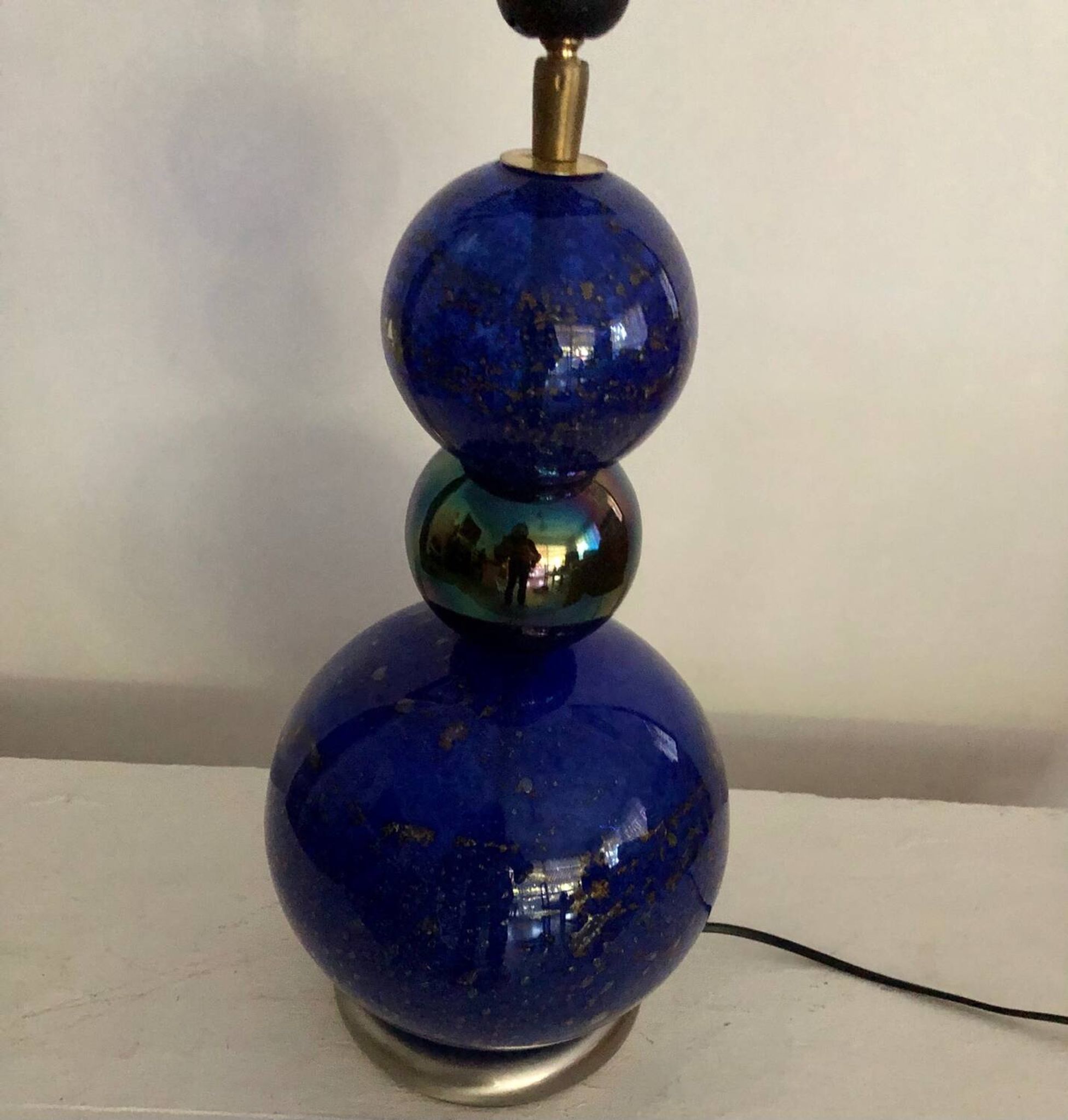 Vintage blue and gold blown glass lamp from the 80s/90s