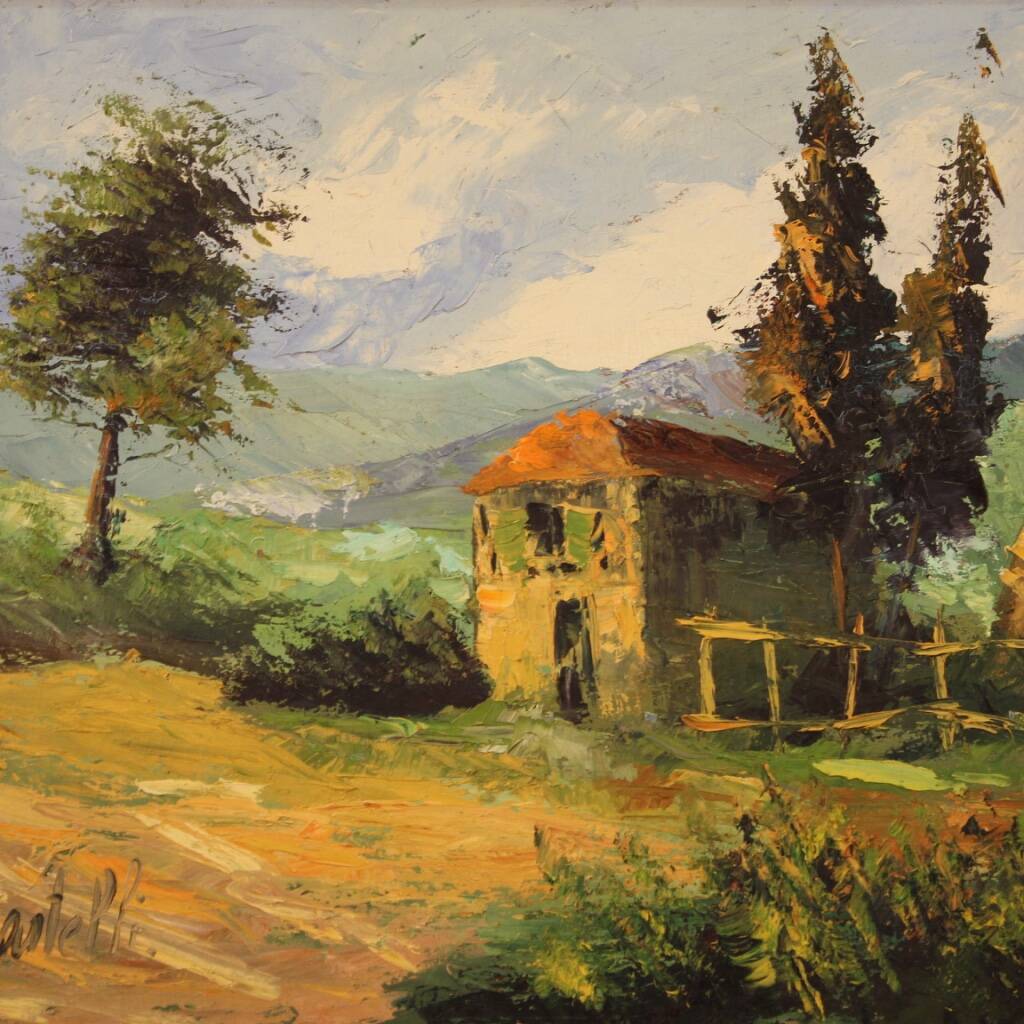 Italian signed painting countryside landscape from 20th century