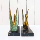 Pair of art deco golden swan bookends