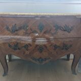Curved commode in Louis XV style – marquetry & marble – bronze fittings