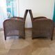 2 armchairs in woven rattan and wood, 1980s
