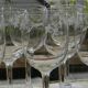 Set of 8 antique glass water glasses. Engraved floral border