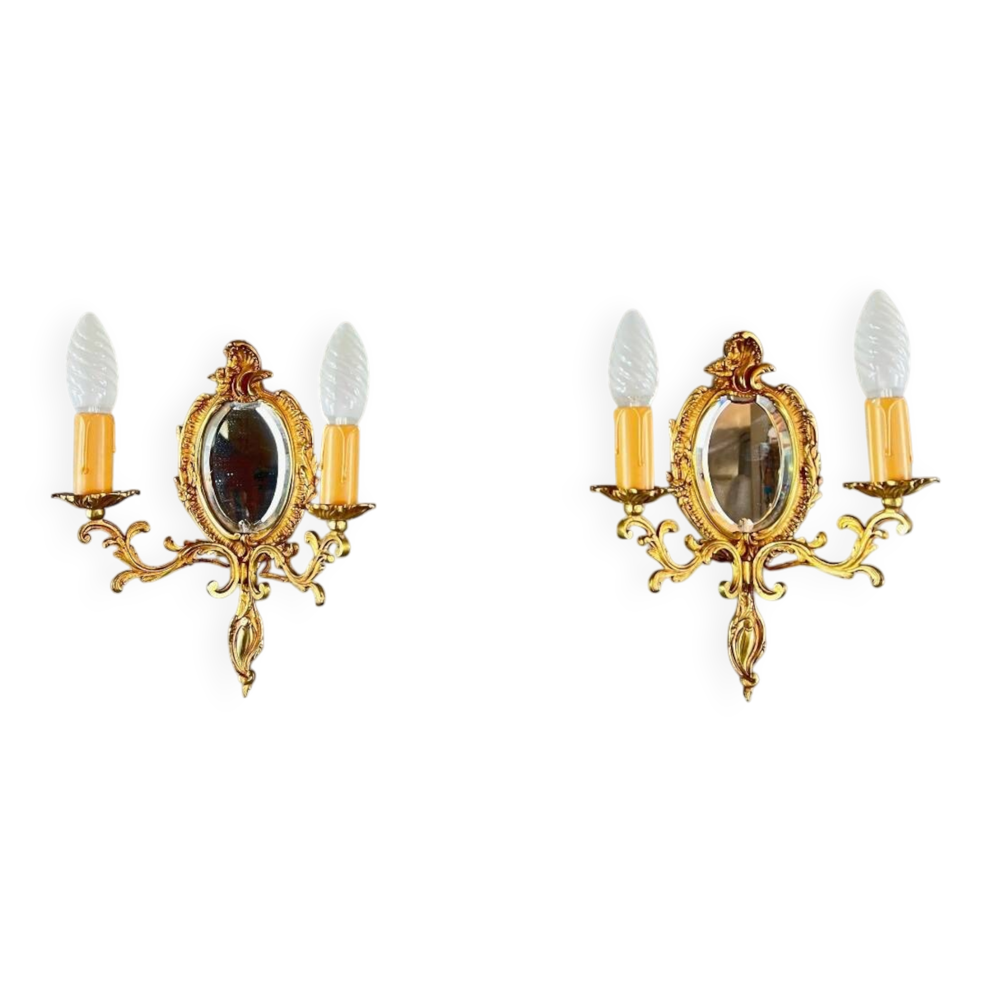 Pair of Louis XV Style Mirror Wall Sconces, 20th Century