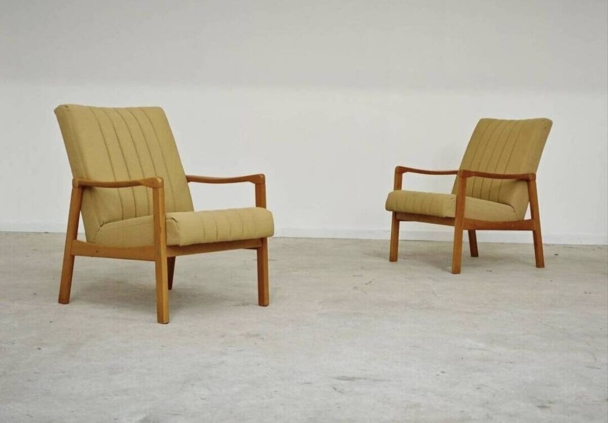 Pair of cream living room armchairs Jitona Sobeslav 1960