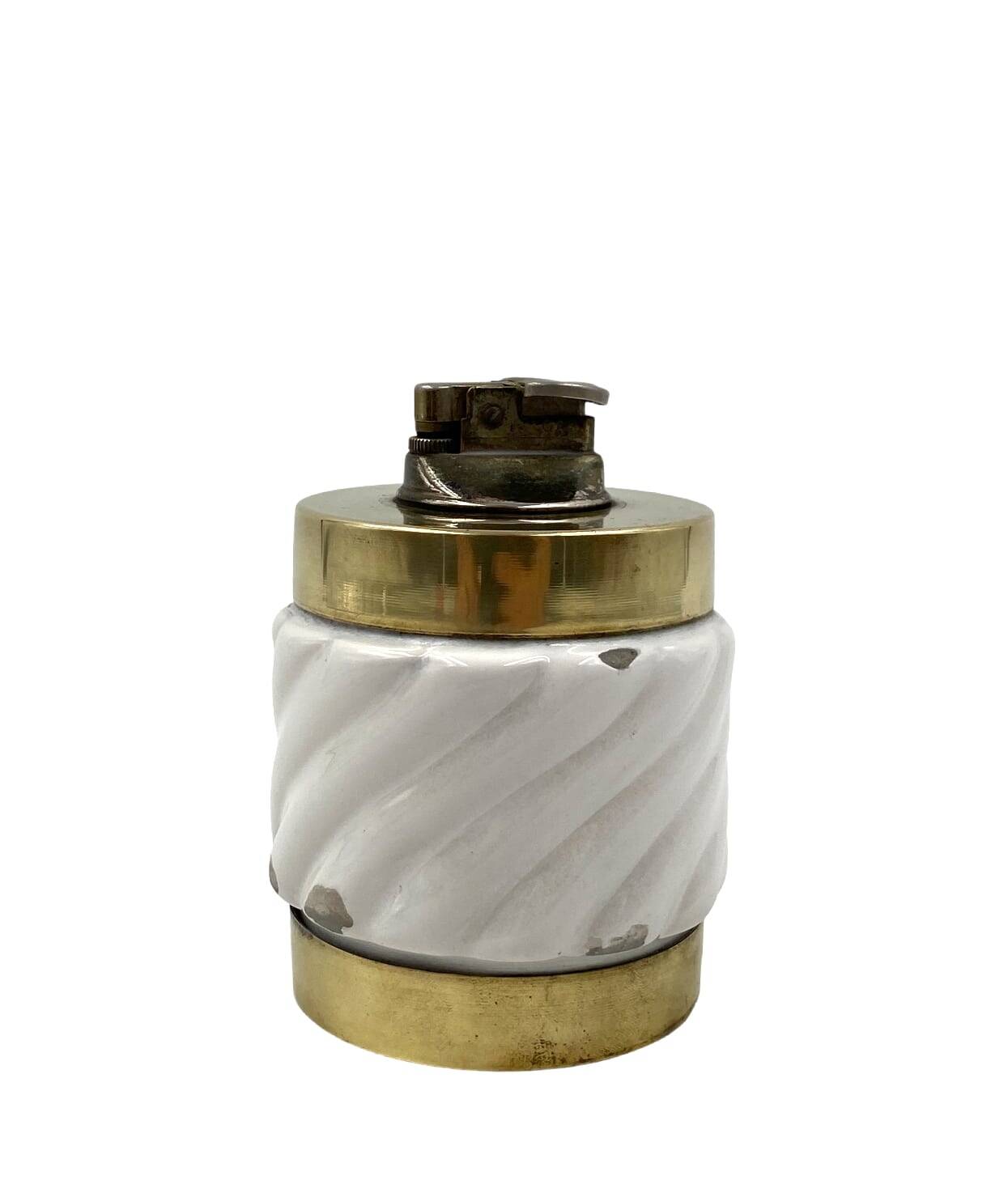 Tommaso Barbi, Smoking set white ashtray and table lighter, B Ceramiche, ca. 1970