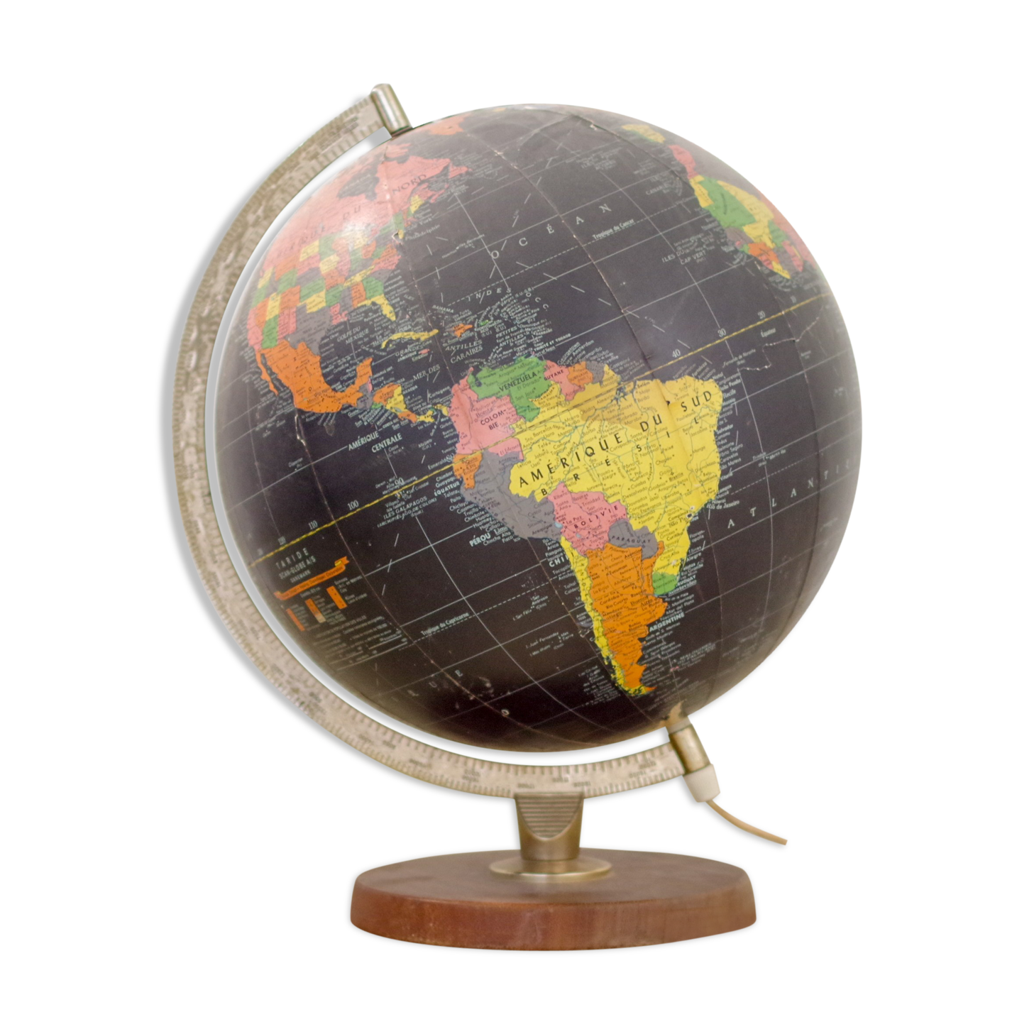 Black earth globe old wood base