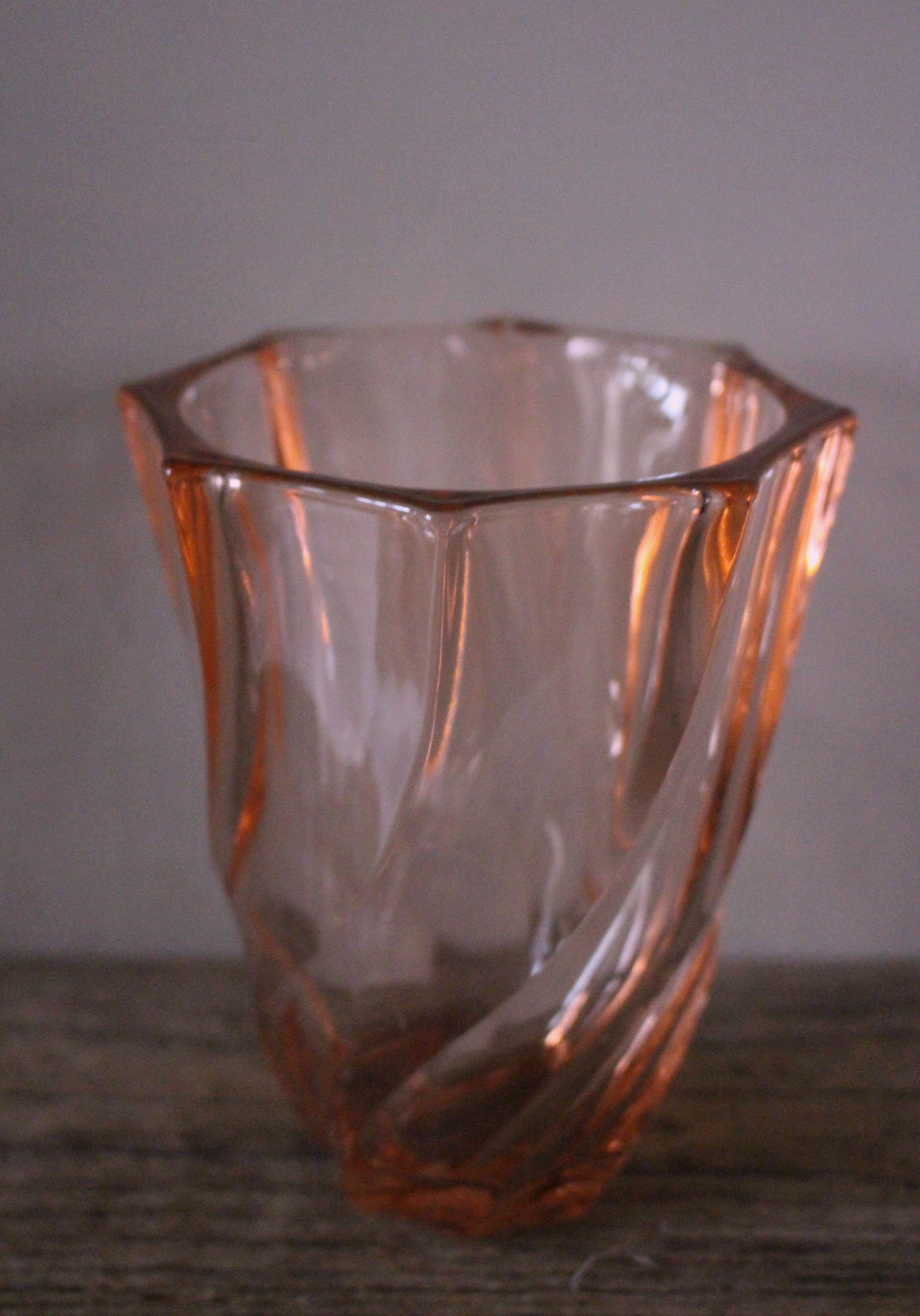 Rosaline vase, pink octagonal vintage glass